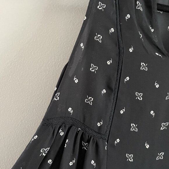 Old Navy Women XS Black Printed Boho V-Neck Sleeveless Georgette Swing Dress - Picture 5 of 8